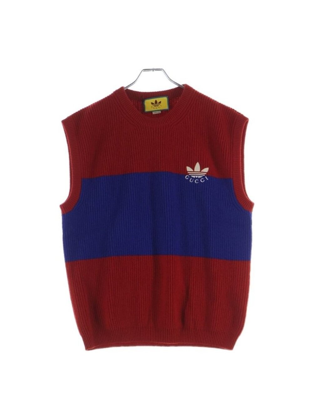 Gucci Adidas di Logo Knit Vest Crew Neck Red Blue